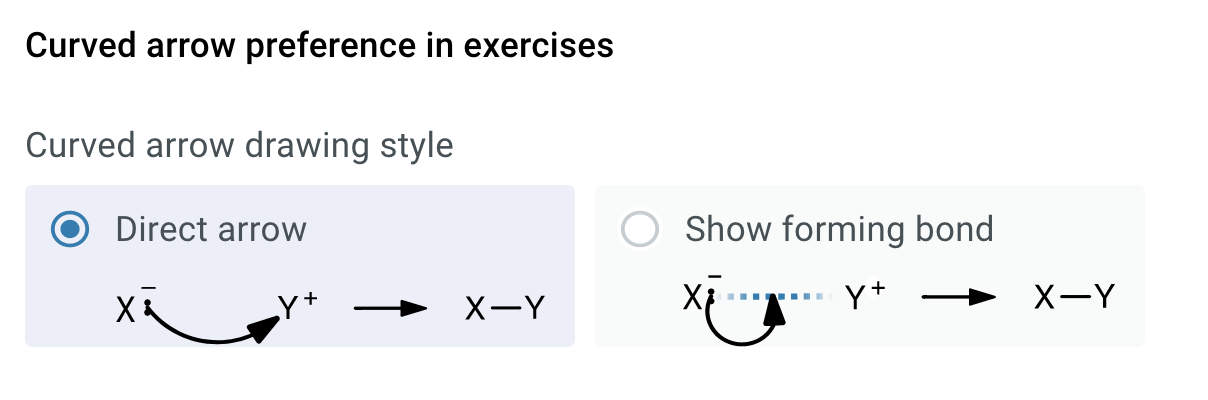 Curved arrow preference settings