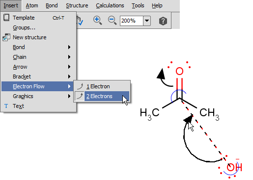 Electron flow arrows through the menu