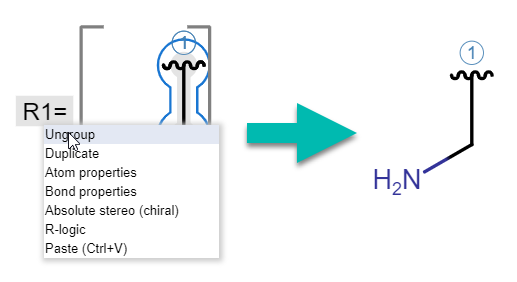 Ungrouping a definition through the context menu