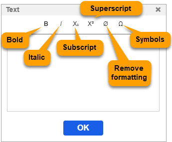 Parts of the text dialog