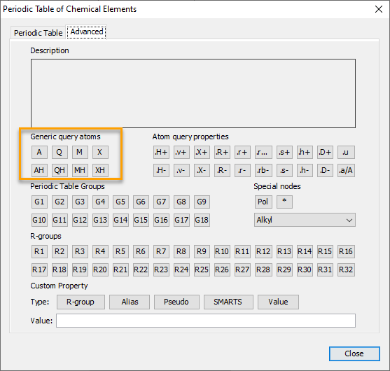 Generic query atoms on the advanced tab