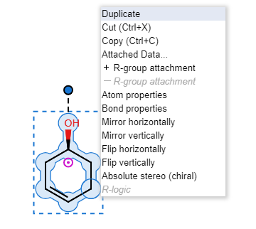 Context menu invoked on selection