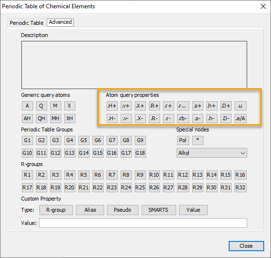 Atom query properties on the advanced tab