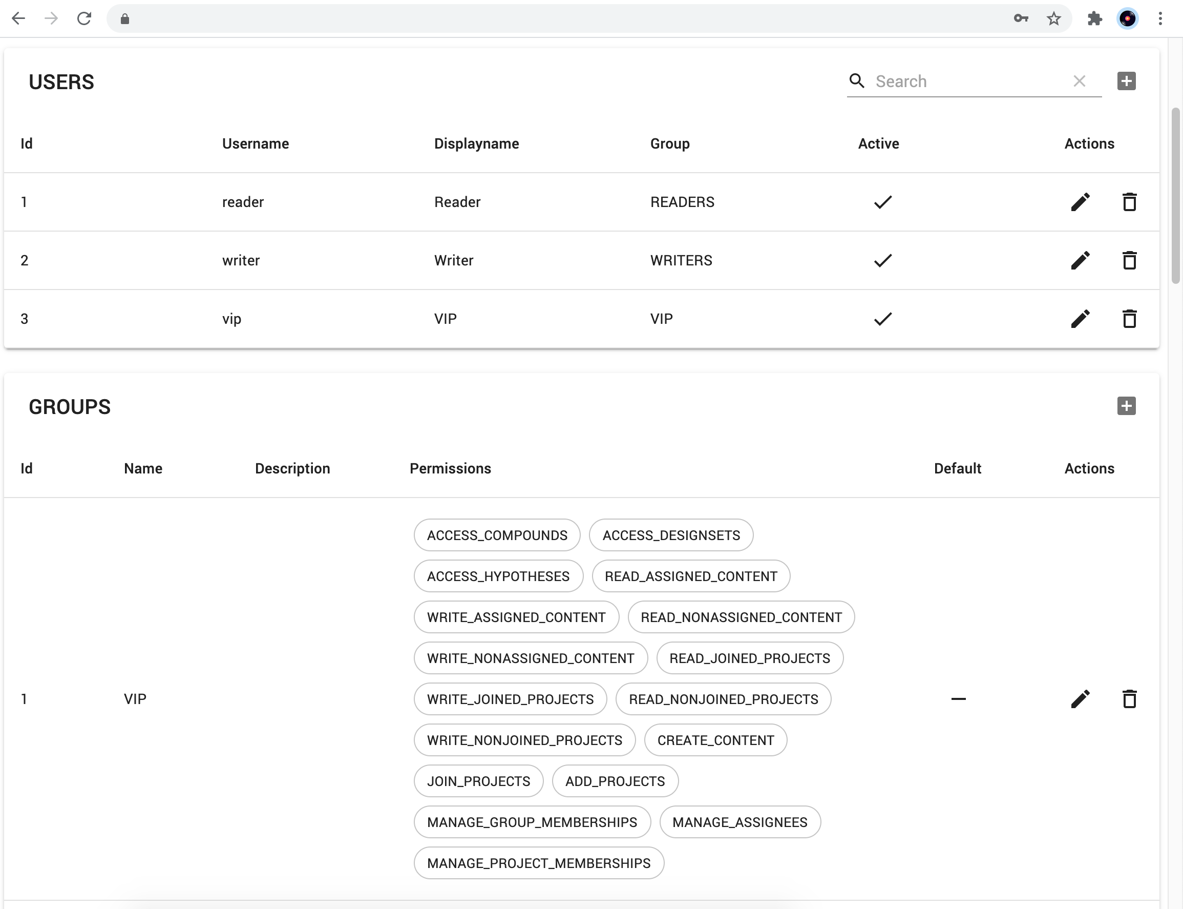 users and groups on the admin UI