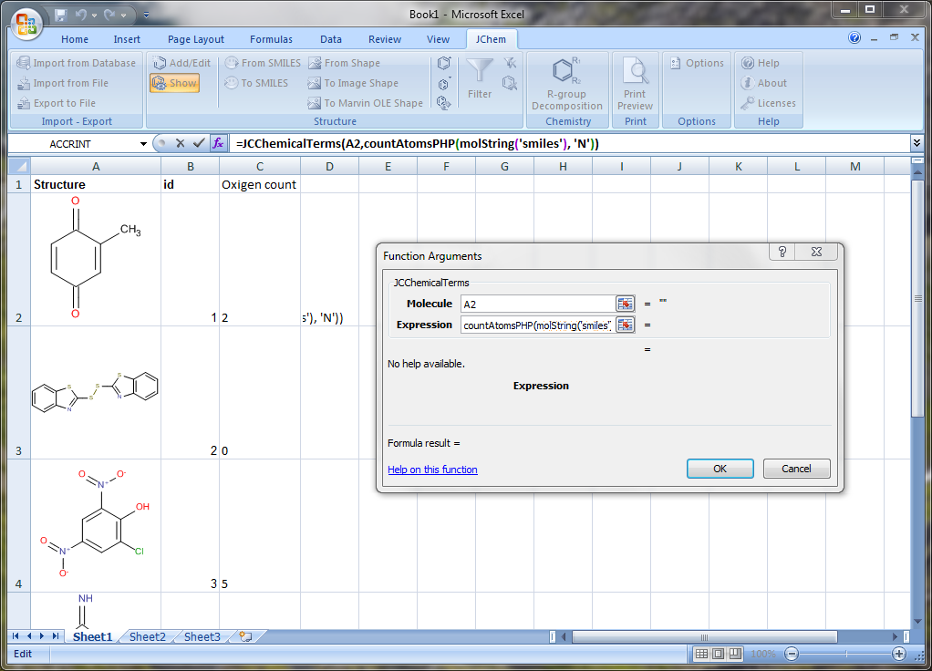 JChem for Excel integration