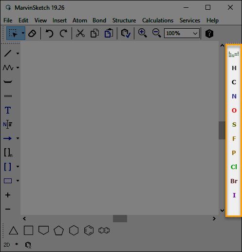 The atoms toolbar of MarvinSketch