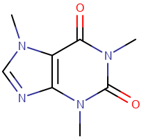 Caffeine molecule wireframe display